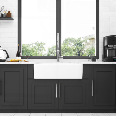 White Farmhouse Sink - 30 Inch White Farmhouse Kitchen Sink Apron Front Ceramic Single Bowl Kitchen Sinks