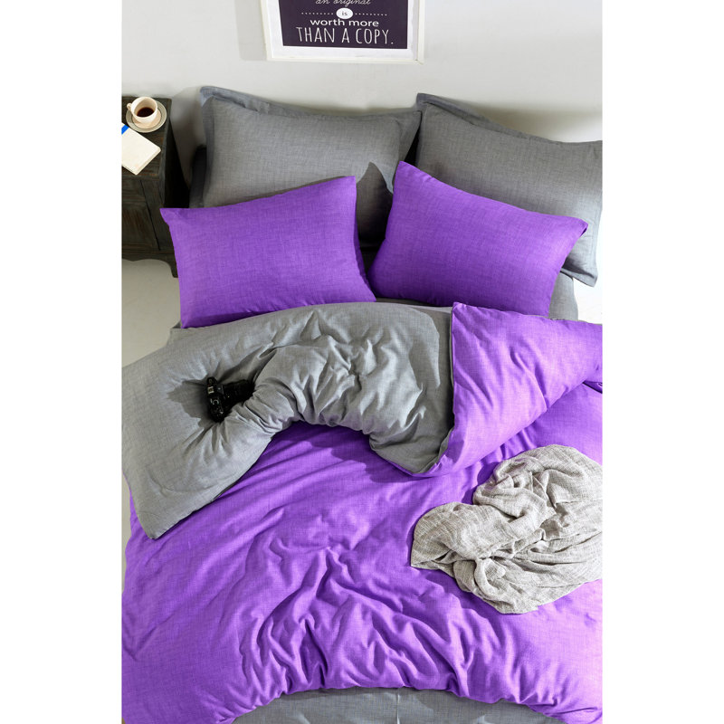 Ensemble de housse de couette en mélange de coton Gicel, Mauve, Housse de couette double + 2 taies d'oreiller 31 p