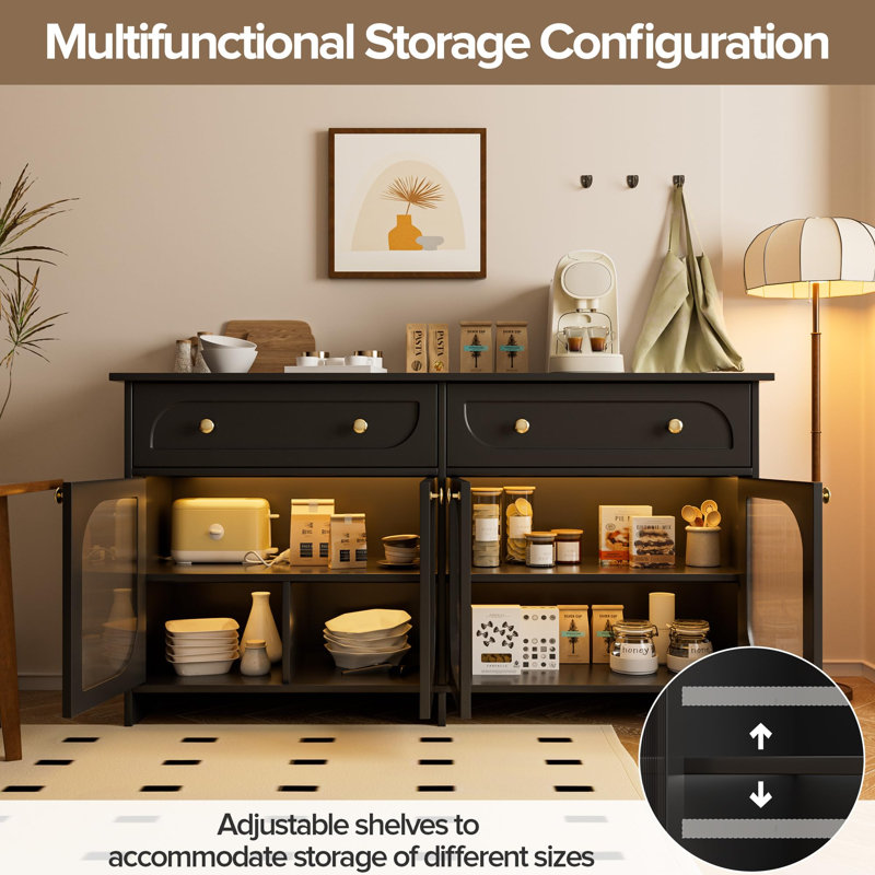 55” Sideboard Buffet Cabinet with Storage and LED Light