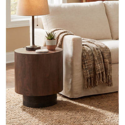 Solid Mango Wood Round End Table