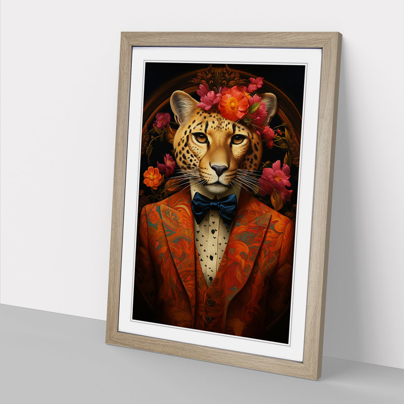 Cheetah Baroque No.2 - Single Picture Frame Print on Wood, Oak Framed, 34cm H x 25cm W x 2cm D