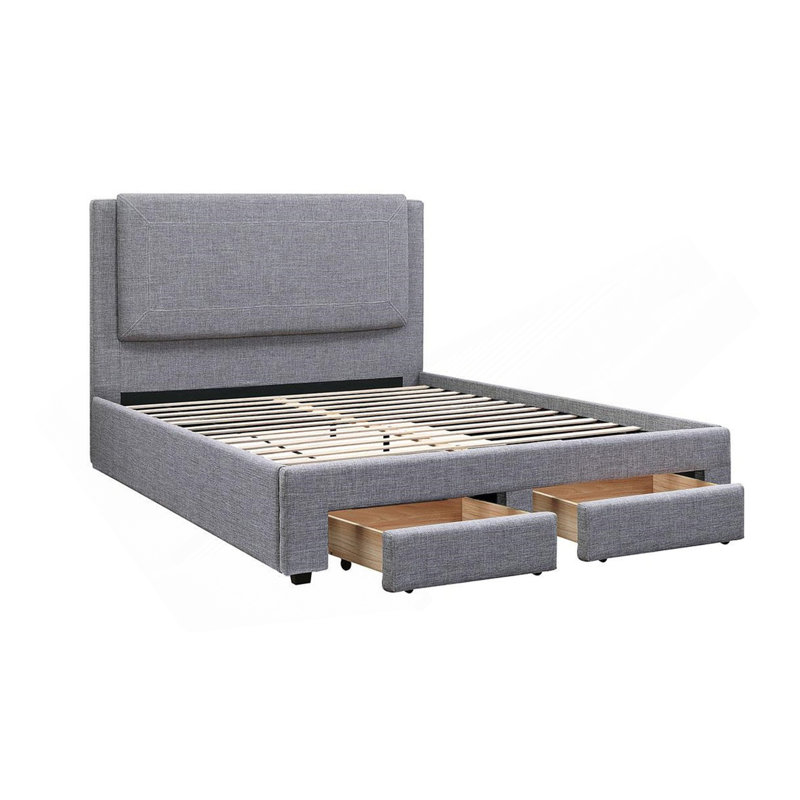 Ensemble de lit 1 pièce grand lit tapissier gris clair avec tiroirs de rangement FB, Gris clair, Grand lit