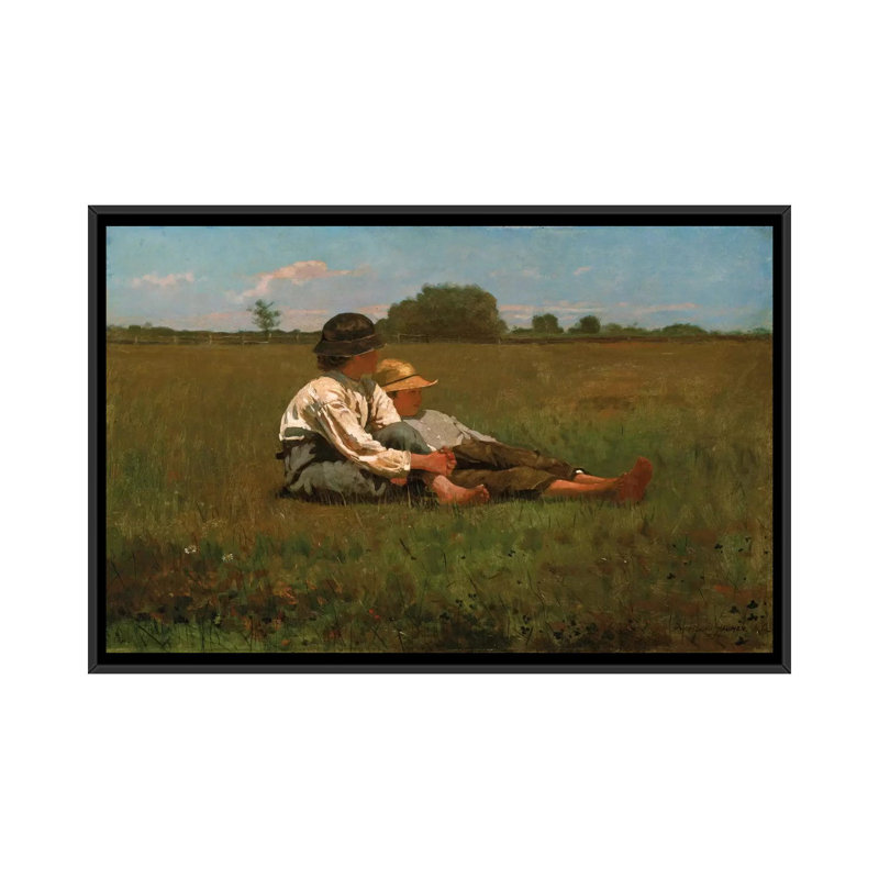 " Boys In A Pasture, 1874 " by Winslow Homer, 18" H x 26" W x 1.5" D, Black Framed Canvas, No Mat