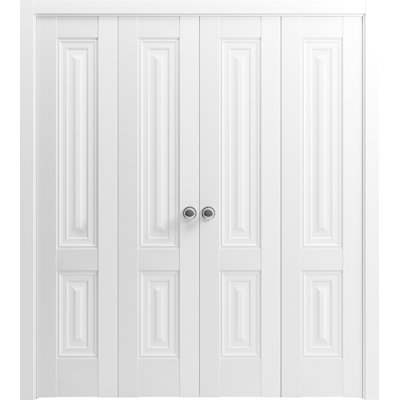 Portes coulissantes doubles pliantes pour placard 96 x 96 (4 x 24 x 96) Lucia 8831 Blanc Soie Rails robustes Moulures Garnitures Quincaillerie Bois massif Portes d'armoire de chambre