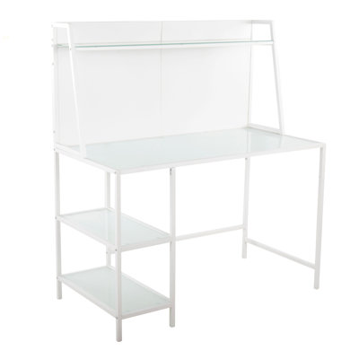 Geo Tier Contemporary Desk In White Metal And Frosted Glass By