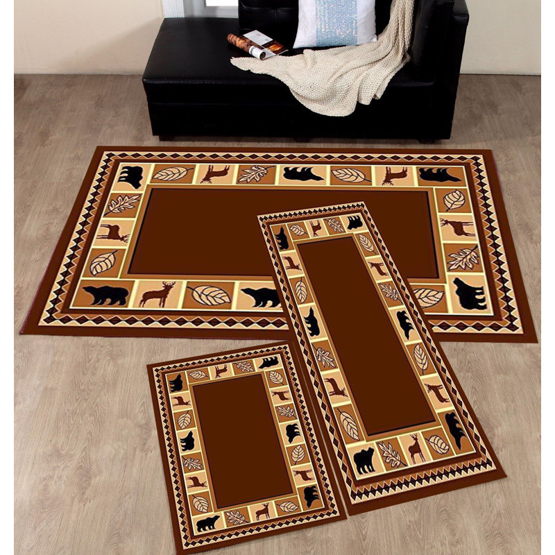 Ensemble de tapis 3 pièces noir/beige/brun à cabine de dépôt orignal Otsego
