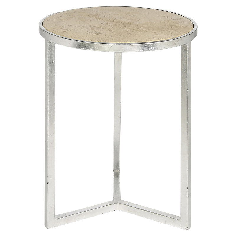 Valley Cross Legs End Table, Light Brown Top/Silver Leaf Base