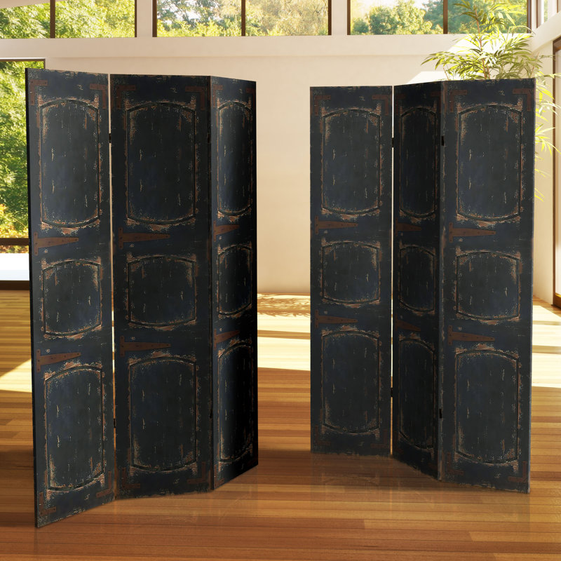 6 Ft. Tall Double Sided Stone Doorway Canvas Room Divider, Black