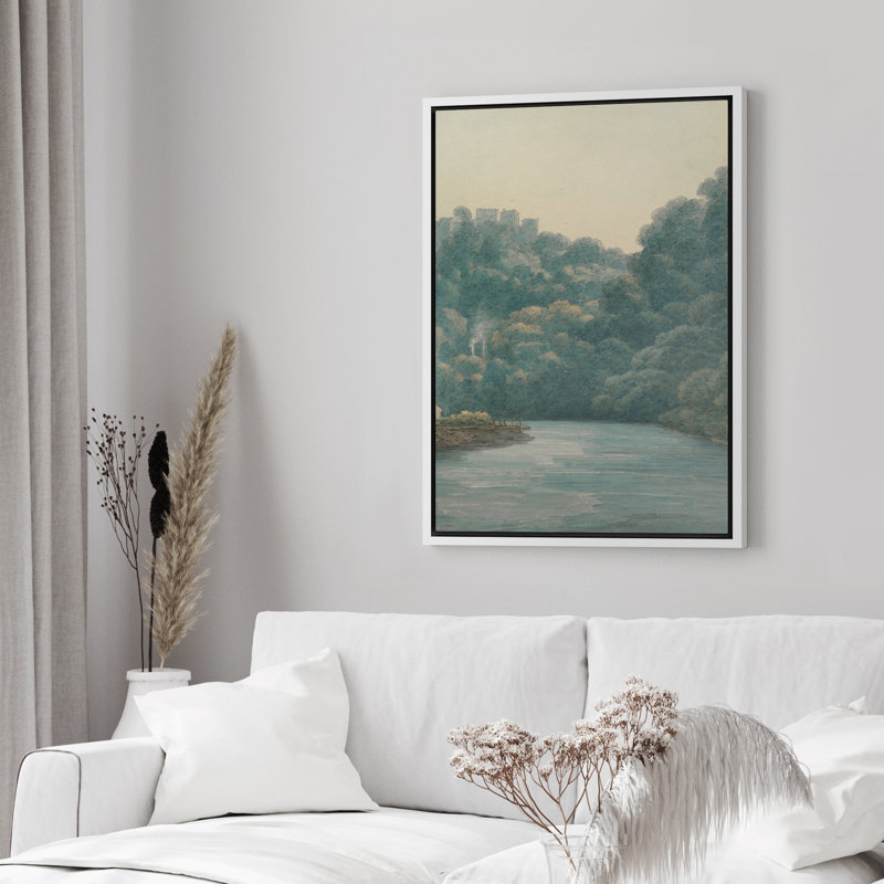 Forêt luxuriante, arbres, rivière, nature, paysage, rustique, campagne française, Blanc, H 24 po x l 16 po