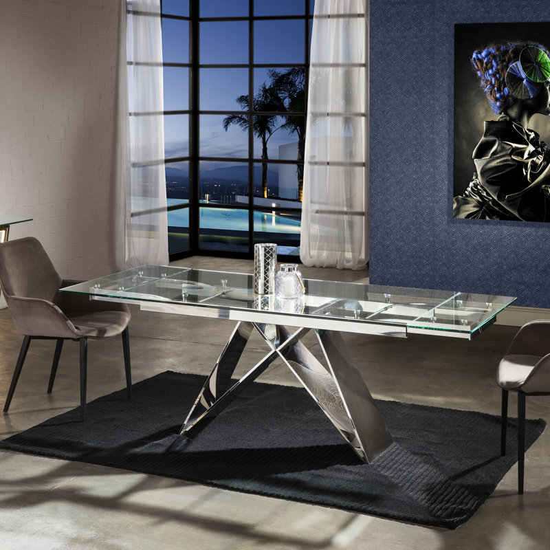 Bohannon Extendable Rectangular Glass Top Dining Table