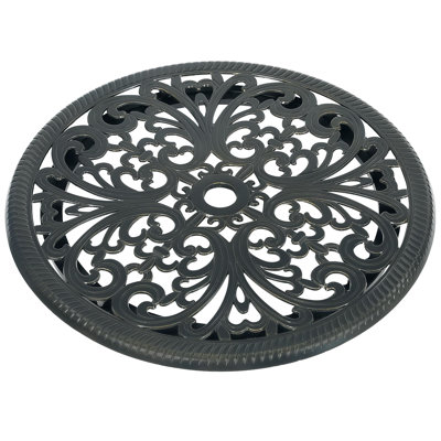 Red Barrel Studio® 23.98" Cast Aluminum Lazy Susan Turntable, 360° Rotating Display Tray With Silent Bearings, Round Table Top Swivel Serving Plate With Umbrella Hole For Outdoor Dining Table, Floral Style