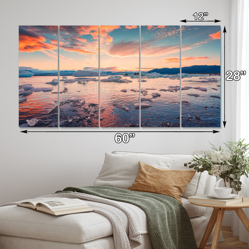 Coucher de soleil sur la mer de l'Alaska - impression d'art mural paysages - 5 panneaux égaux