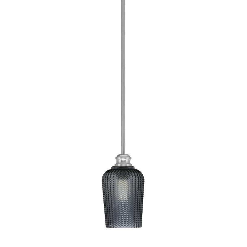 Mini-luminaire suspendu suspendu avec tige en verre texturé fumée 5 po Edge, Nickel brossé