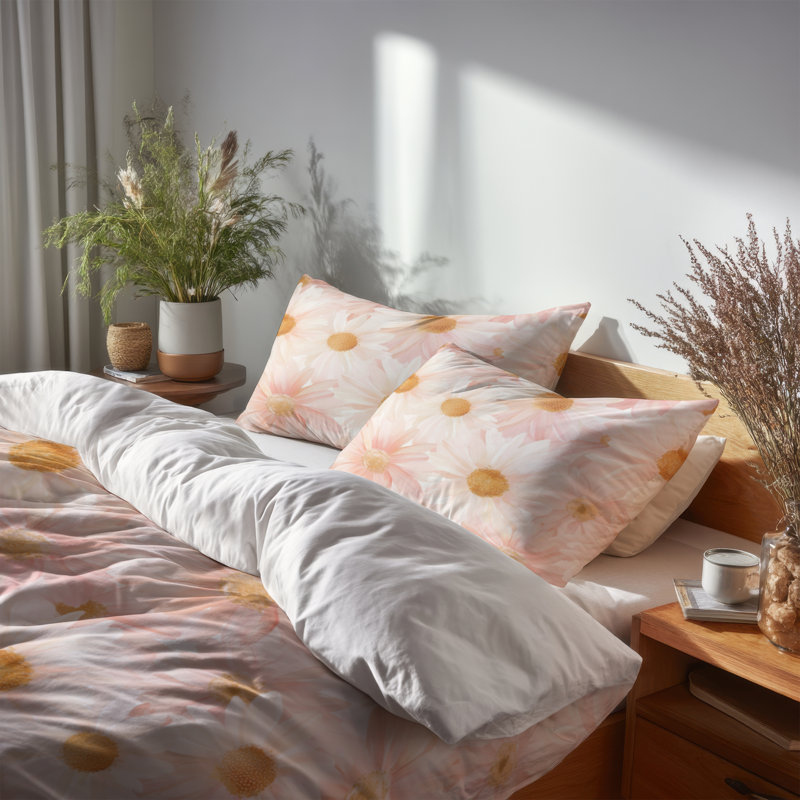 Ensemble de literie 3 pièces Flowers - Ensemble de housse de couette et coussin décoratif