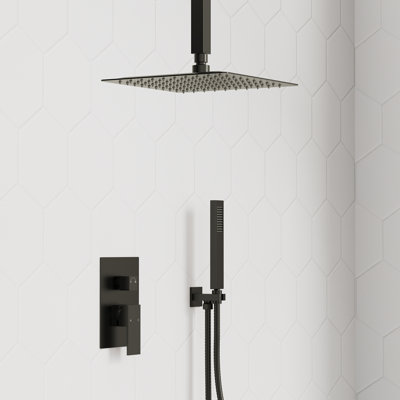 10" High Pressure Rainfall Shower System, Ceiling Mount Shower Faucet Set with Handheld Spray