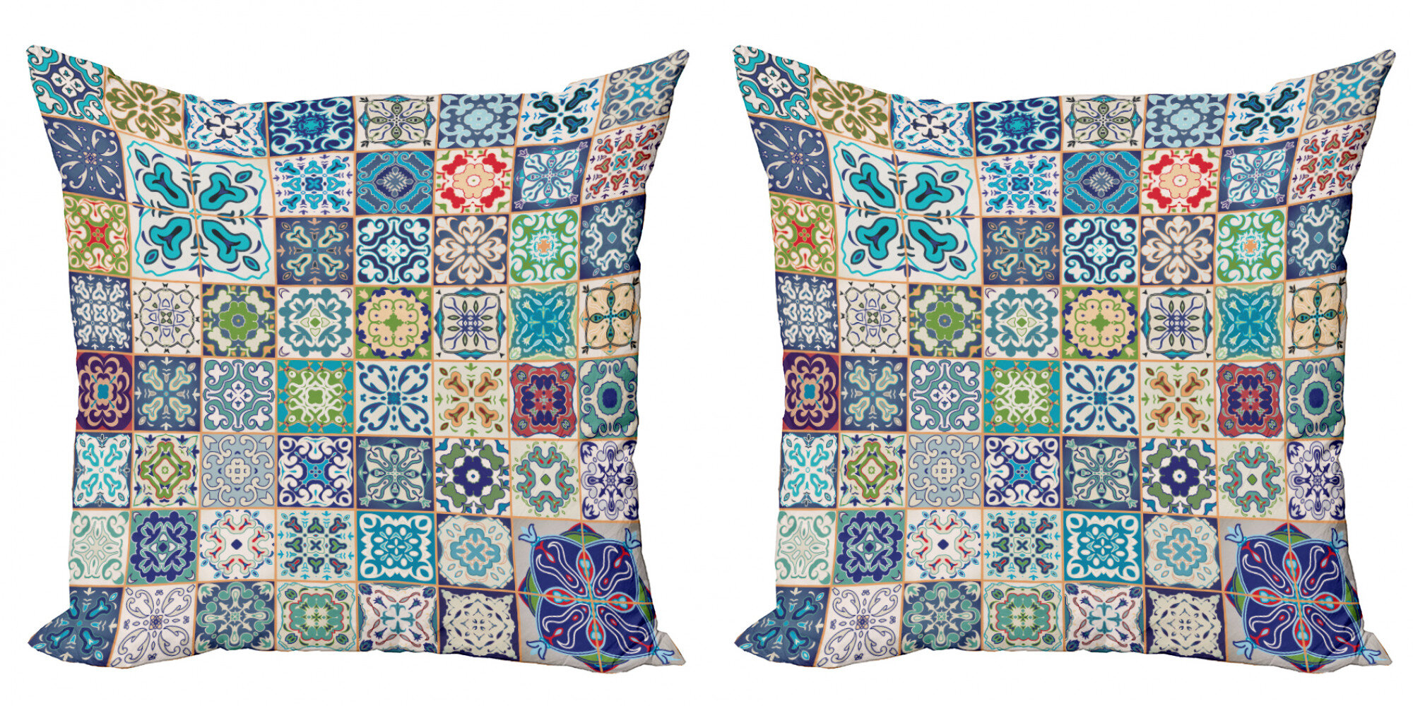 Bless international Ambesonne Moroccan Throw Pillow Cushion Cover Pack Of 2,  Floral Patchwork Design Mediterranean Symbolic Artisan Work, Zippered  Double-Side Digital Print Decor, 16