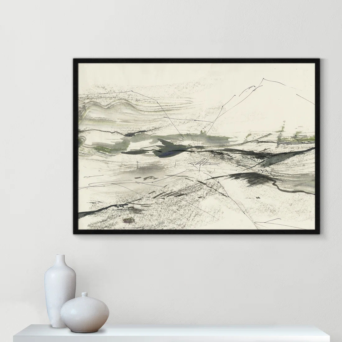 Green Sketches Print by PI Studio, No Mat, Black Slim Picture Framed, 29.5" H x 41.5" W x 0.75" D