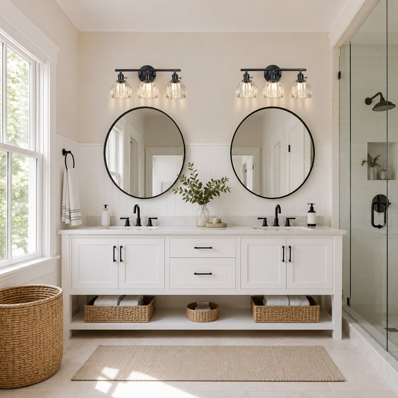 Luminaire de salle de bain à 3 lumières à intensité variable avec abat-jour en forme de tulipe, Noir mat, Trois lumières