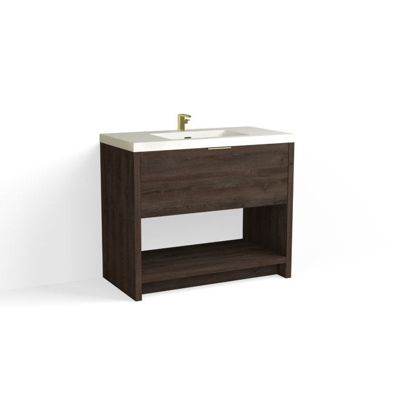 Vista 42" W Freestanding Single Bathroom Vanity, White Gloss, Single-Hole, White Nanomatte/Satin Nickel