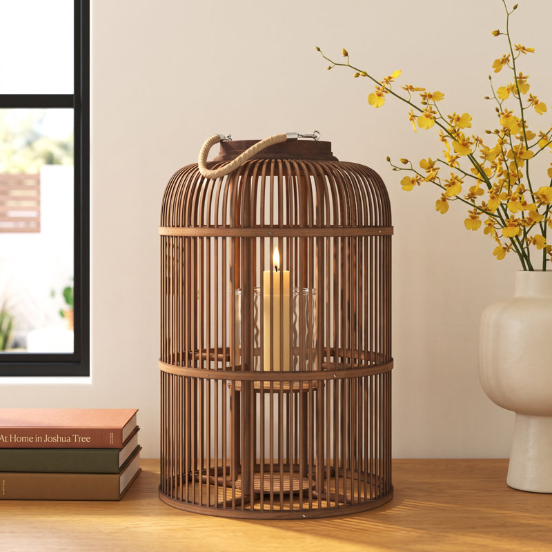 Bamboo Floor Lantern, 18.9" H x 12.6" W x 12.6" D