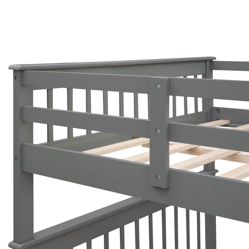 Stairway Full-Over-Full Bunk Bed With Storage And Guard Rail For Bedroom, Dorm, Grey