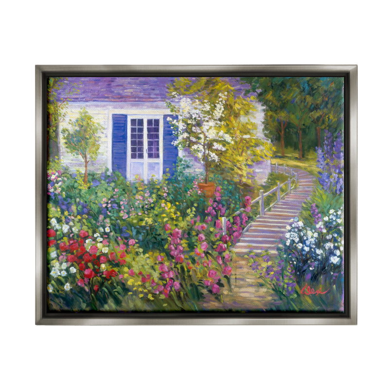 Garden Cottage House par Alexi Fine, Cadre flottant gris lustré, H 17 po x l 21 po x P 1,7 po