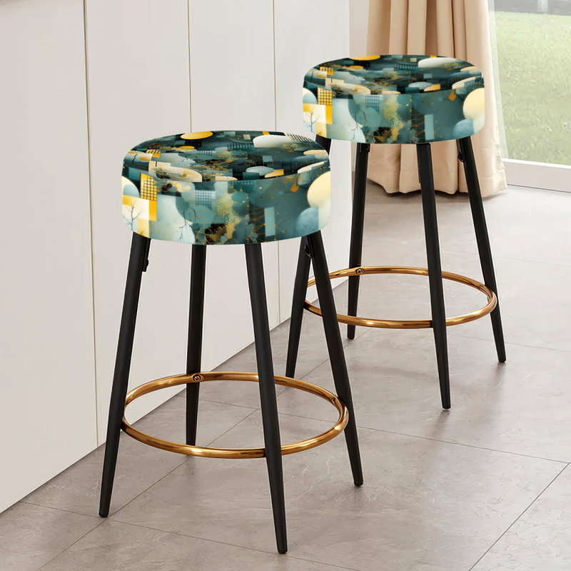 Ensemble de 2 tabourets de bar géométriques vert et jaune