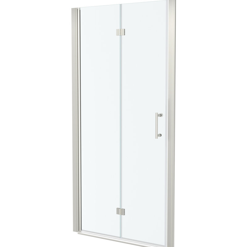 Porte de douche en verre trempé l 30 "x H 72" en nickel brossé - Installation flexible, avec des taches et des rayures avec un mécanisme de pliage, réglable pour différents espaces