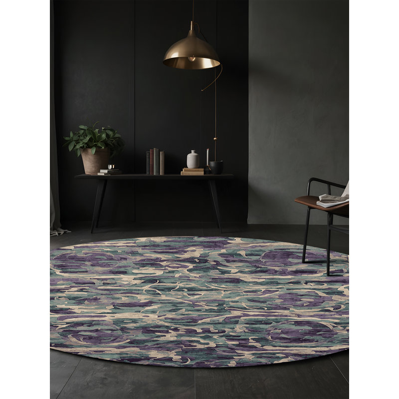 Machine Washable Purple Area Rug, Round 7'
