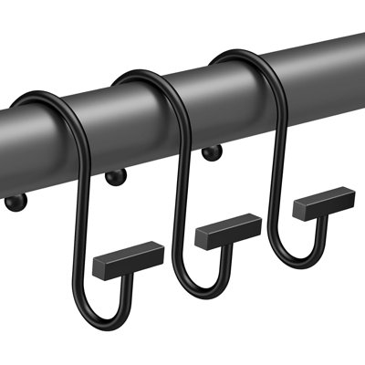 Shower Curtain Hooks, Black Shower Curtain Rings Rust Proof, 12PCS Shower Hooks For Shower Curtain, T-Bar Design Convenient Elegant Shower Curtain Hangers For Bathroom Kitchen Wardrobe