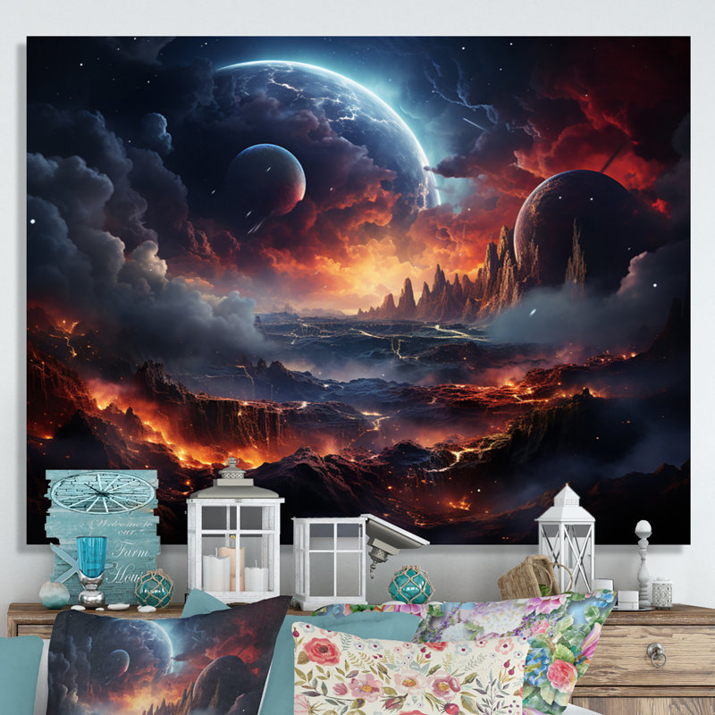 Orange, noir, astronomique, espace, rêves II, H 30 po x l 40 po x P 1,5 po, Toile tendue