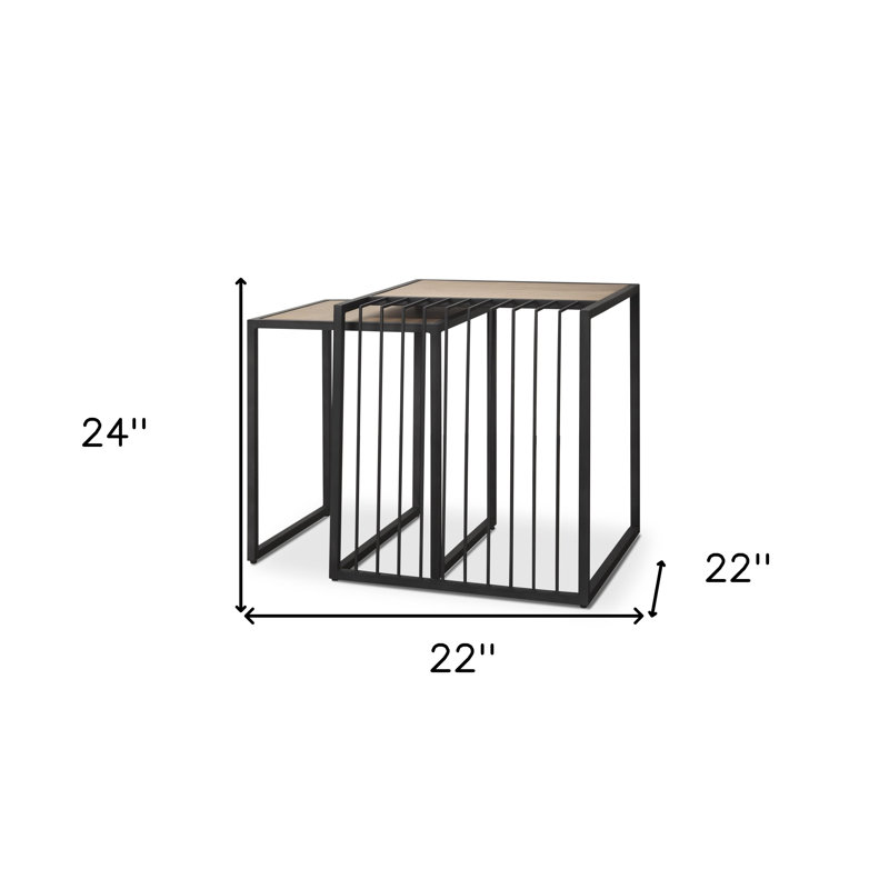  Ensemble contemporain de deux tables gigognes noires et naturelles