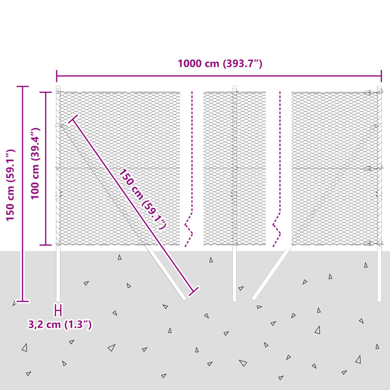 Hexagon Fence Galvanised Steel, 100cm H x 1000cm W