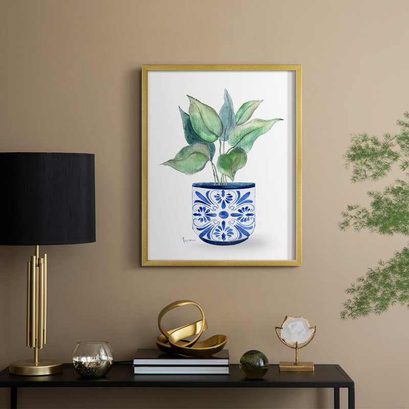 «Plant Chinoiserie I», reproduction encadrée - bois massif, H 21 po x l 17 po, Doré