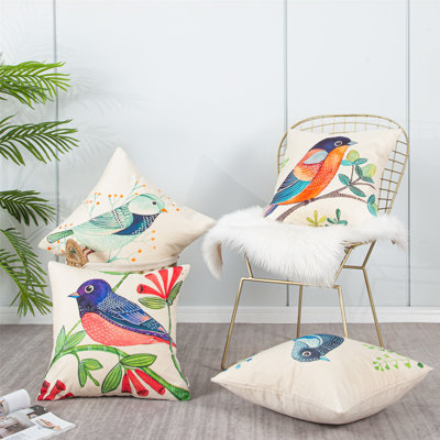 KD128 Appliqued Linen Indoor/Outdoor Pillow Cover