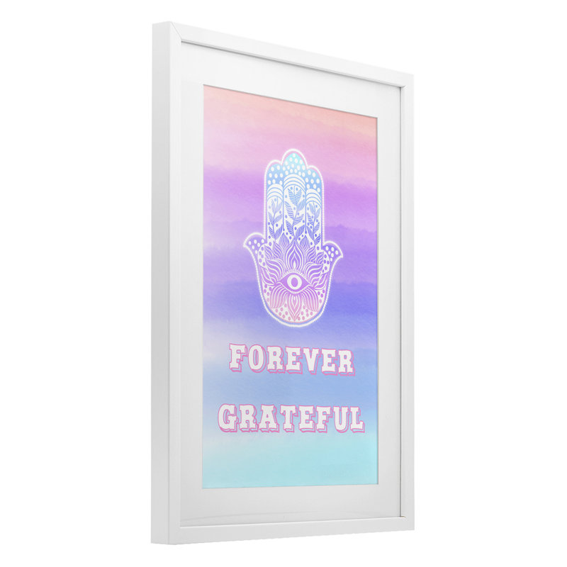 Impression encadrée sous verre Forever Grateful Hamsa, design par Pooja Dave, H 23 po x l 17 po, Cadre blanc côtier