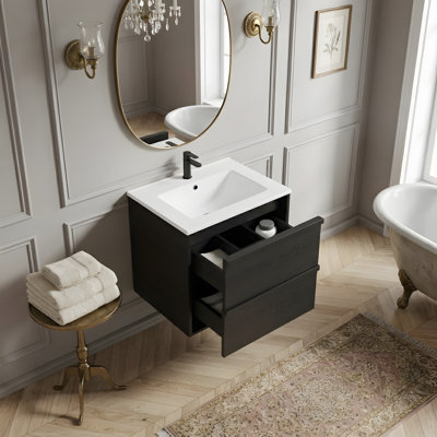 Meuble-lavabo mural 24 po avec lavabo et tiroirs en céramique