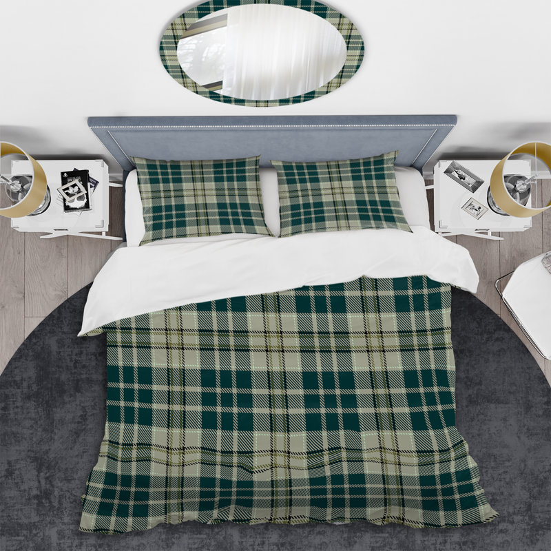 Ensemble de housse de couette 3 pièces - Microfibre vert tartan à carreaux verts