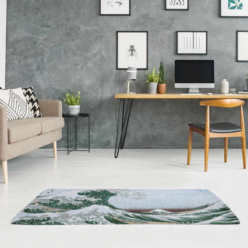 Tapis vert/bleu "the great wave chenille", Rectangle 3 pi x 5 pi