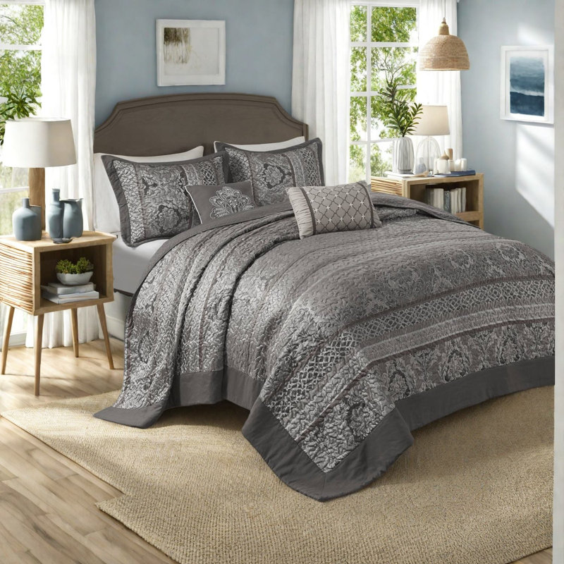 Ensemble de literie en jacquard réversible luxueux, polyester, décor moderne