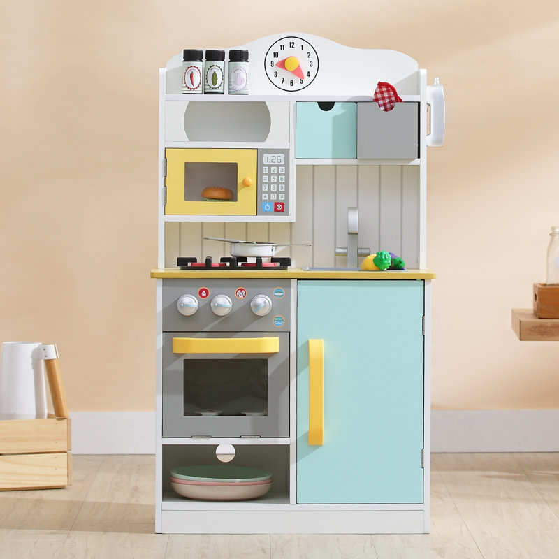 Teamson Kids Little Chef Florence Play Kitchen with Accessories, Multi colour, Blue/Yellow/White