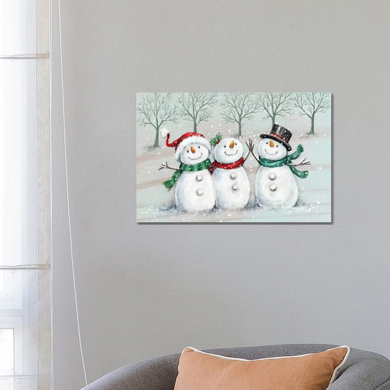 Three Snowmen II A by MAKIKO - Wrapped Canvas Print, 66.04 cm H x 45.72 cm W x 1.91 cm D