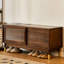 Banc à chaussures rétro avec rangement à persiennes en bois d'hévéa pour le salon et le vestibule-498390625-498390626