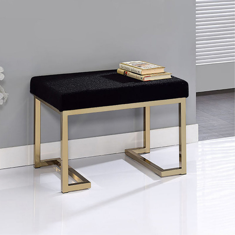 Black Velvet and Champagne Metal Base Rectangular Ottoman