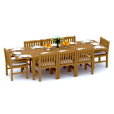 12 Seats 13 Pcs Grade-A Teak Wood Dining Set: 122" Caranas Double Extension Rectangle Table And 12 Devon Arm Chairs #11DV2912