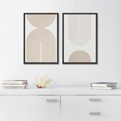 Formes abstraites géométriques en spirale géométriques beiges et blanches minimalistes, 2 pièces