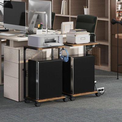 Support pour ordinateur à hauteur réglable avec station de charge, chariot de support de tour mobile avec roues et crochets pour l'organisation sous le bureau