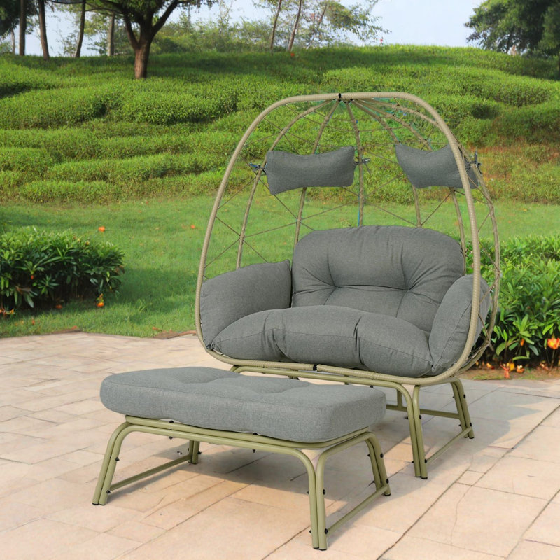 Spacious Patio Lounge Chairs, Steel Wicker Modern Chair With Ottoman