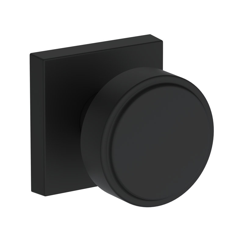 Vashon Passage Knob with Contemporary Square Rose in Satin Black, Matte Black