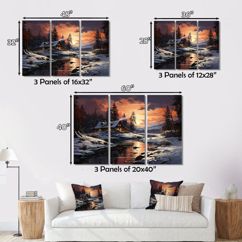 Winter Glow II sur toile, 3 pièces, H 40 po x l 60 po x P 1 po